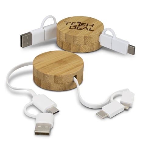 Bamboo Retractable Charging Cable - Image 1