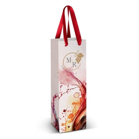 Wine Ribbon Handle Paper Bag - Full Colour - Image 1